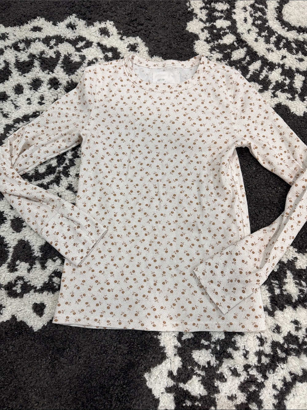 Aerie Floral Waffle Long Sleeve Top in Cream and Brown large